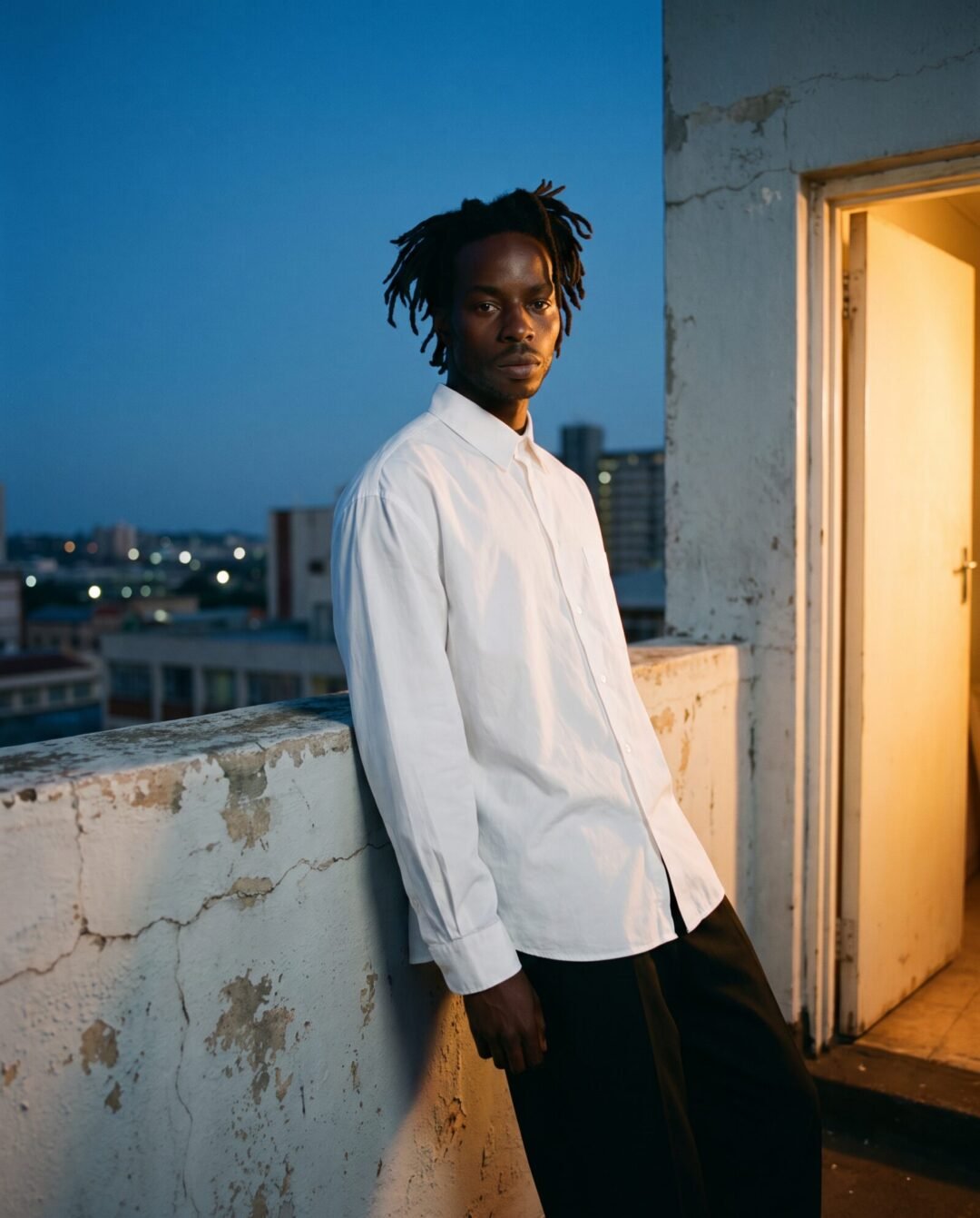 Sipho Zulu on a Durban rooftop at blue hour